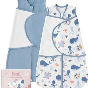 Baby Swaddle Sleep Sack 3-6 Months, Cotton Swaddles for Newborns Girls, 2-Way Zipper Transitional Infant Wearable Swaddling Blanket with Quiet Closure, 0.5 TOG 2 Pack Soft Pink Rainbow