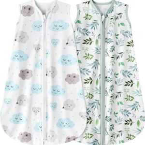 BSTOPPT Baby Sleeping Bag 2-Way Zipper Toddler Wearable Blankets Comfy Stretchy Lightweight TOG 0.5 (Cloud&Leaf,)