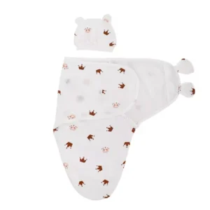 0-3Months Printed Baby Swaddle Blanket Newborn Sleep Wrap and Wearable Sleeping Bag with Velcro Closure