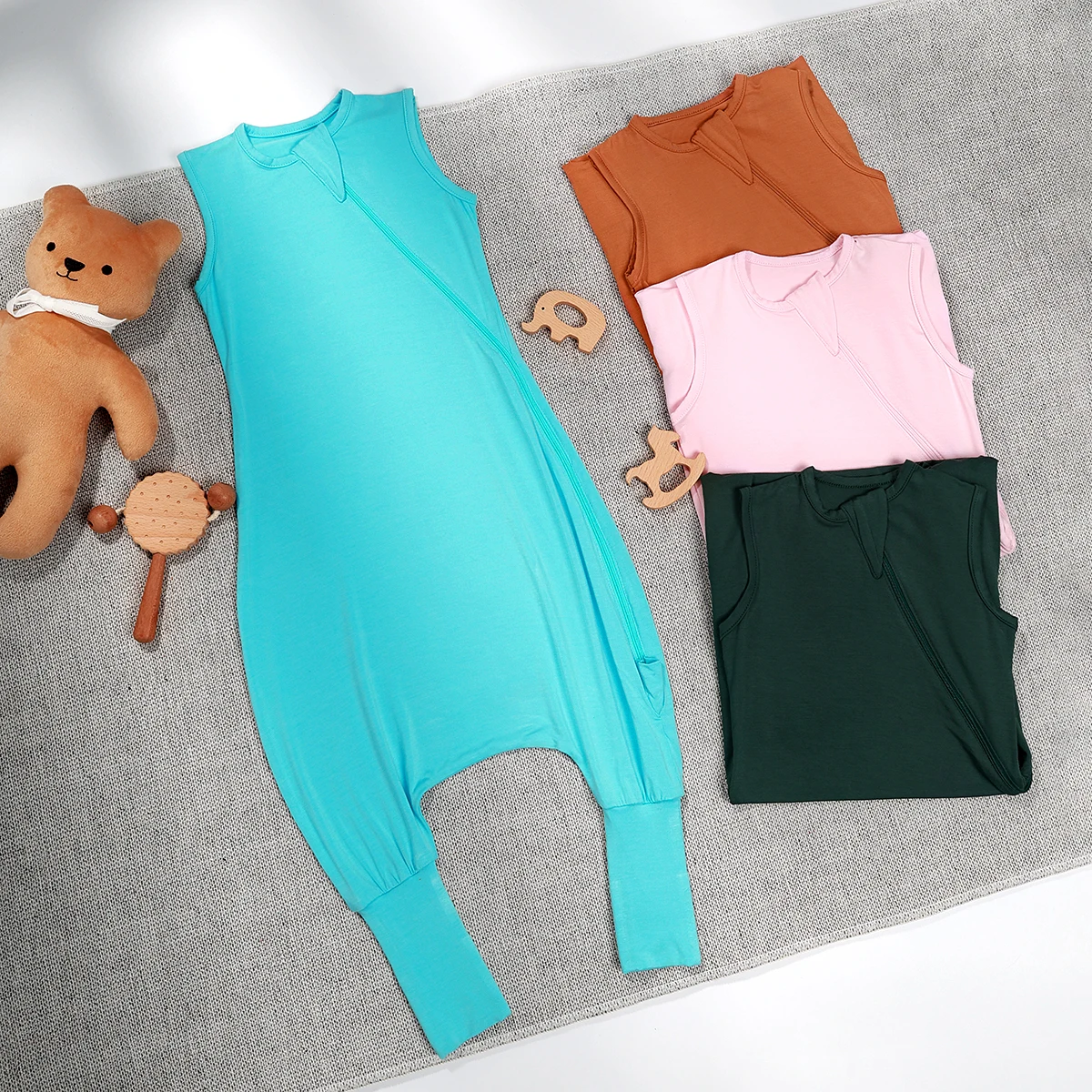 Customized Solid Bamboo Baby Sleeping Bag Sacks Wearable Sleeveless Newborn Bodysuit Nightwear Sleeper Baby Sleeping Bag